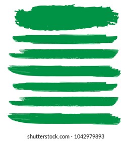 Set of Hand Painted Organic Brush Strokes. Green Vector Grunge Brushes. Vector Frame For Text Modern Art Graphics For Hipsters.  Dirty Artistic Creative Design Elements. Perfect For Logo, Banner.