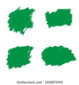 Set of Hand Painted Organic Brush Strokes. Green Vector Grunge Brushes. Vector Frame For Text Modern Art Graphics For Hipsters.  Dirty Artistic Creative Design Elements. Perfect For Logo, Banner.
