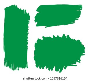 Set of Hand Painted Organic Brush Strokes. Green Vector Grunge Brushes. Vector Frame For Text Modern Art Graphics For Hipsters. Dirty Artistic Creative Design Elements. Perfect For Logo, Banner.
