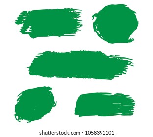 Set of Hand Painted Organic Brush Strokes. Green Vector Grunge Brushes. Vector Frame For Text Modern Art Graphics For Hipsters. Dirty Artistic Creative Design Elements. Perfect For Logo, Banner.