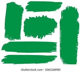 Set of Hand Painted Organic Brush Strokes. Green Vector Grunge Brushes. Vector Frame For Text Modern Art Graphics For Hipsters. Dirty Artistic Creative Design Elements. Perfect For Logo, Banner.