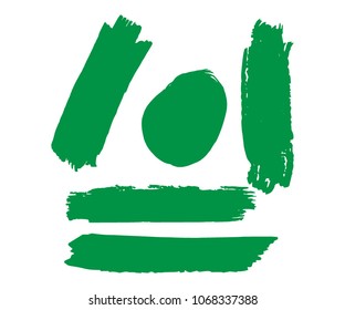 Set of Hand Painted Organic Brush Strokes. Green Vector Grunge Brushes. Vector Frame For Text Modern Art Graphics For Hipsters. Dirty Artistic Creative Design Elements. Perfect For Logo, Banner.