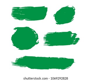 Set of Hand Painted Organic Brush Strokes. Green Vector Grunge Brushes. Vector Frame For Text Modern Art Graphics For Hipsters. Dirty Artistic Creative Design Elements. Perfect For Logo, Banner.