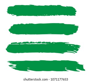 Set of Hand Painted Organic Brush Strokes. Green Vector Grunge Brushes. Vector Frame For Text Modern Art Graphics For Hipsters. Dirty Artistic Creative Design Elements. Perfect For Logo, Banner.