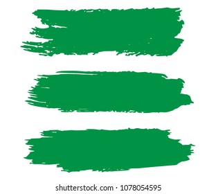 Set of Hand Painted Organic Brush Strokes. Green Vector Grunge Brushes. Vector Frame For Text Modern Art Graphics For Hipsters. Dirty Artistic Creative Design Elements. Perfect For Logo, Banner.