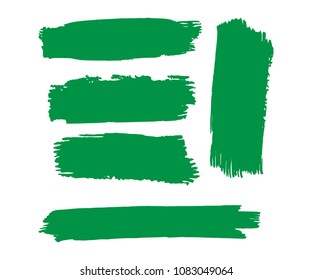 Set of Hand Painted Organic Brush Strokes. Green Vector Grunge Brushes. Vector Frame For Text Modern Art Graphics For Hipsters. Dirty Artistic Creative Design Elements. Perfect For Logo, Banner.
