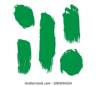 Set of Hand Painted Organic Brush Strokes. Green Vector Grunge Brushes. Vector Frame For Text Modern Art Graphics For Hipsters. Dirty Artistic Creative Design Elements. Perfect For Logo, Banner.