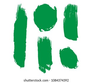 Set of Hand Painted Organic Brush Strokes. Green Vector Grunge Brushes. Vector Frame For Text Modern Art Graphics For Hipsters. Dirty Artistic Creative Design Elements. Perfect For Logo, Banner.