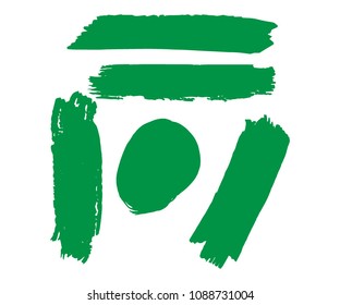 Set of Hand Painted Organic Brush Strokes. Green Vector Grunge Brushes. Vector Frame For Text Modern Art Graphics For Hipsters. Dirty Artistic Creative Design Elements. Perfect For Logo, Banner.