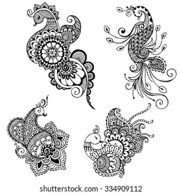 set hand painted peacock style mehndi