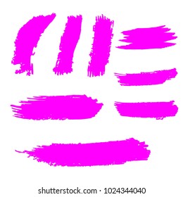 Set of Hand Painted Pink Brush Strokes. Vector Grunge Brushes. Color Vector Frame For Text Modern Art Graphics For Hipsters.  Dirty Artistic Creative Design Elements. Perfect For Logo, Banner.