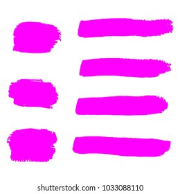 Set of Hand Painted Pink Brush Strokes. Vector Grunge Brushes. Color Vector Frame For Text Modern Art Graphics For Hipsters.  Dirty Artistic Creative Design Elements. Perfect For Logo, Banner.