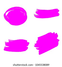 Set of Hand Painted Pink Brush Strokes. Vector Grunge Brushes. Color Vector Frame For Text Modern Art Graphics For Hipsters.  Dirty Artistic Creative Design Elements. Perfect For Logo, Banner.
