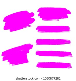 Set of Hand Painted Pink Brush Strokes. Vector Grunge Brushes. Color Vector Frame For Text Modern Art Graphics For Hipsters.  Dirty Artistic Creative Design Elements. Perfect For Logo, Banner.