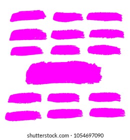Set of Hand Painted Pink Brush Strokes. Vector Grunge Brushes. Color Vector Frame For Text Modern Art Graphics For Hipsters.  Dirty Artistic Creative Design Elements. Perfect For Logo, Banner.