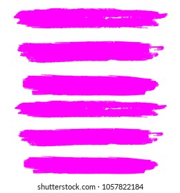 Set of Hand Painted Pink Brush Strokes. Vector Grunge Brushes. Color Vector Frame For Text Modern Art Graphics For Hipsters.  Dirty Artistic Creative Design Elements. Perfect For Logo, Banner.