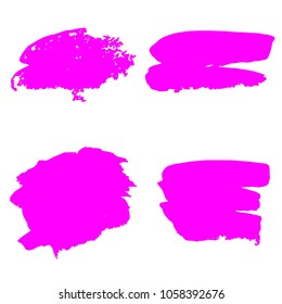 Set of Hand Painted Pink Brush Strokes. Vector Grunge Brushes. Color Vector Frame For Text Modern Art Graphics For Hipsters.  Dirty Artistic Creative Design Elements. Perfect For Logo, Banner.