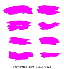 Set of Hand Painted Pink Brush Strokes. Vector Grunge Brushes. Color Vector Frame For Text Modern Art Graphics For Hipsters.  Dirty Artistic Creative Design Elements. Perfect For Logo, Banner.