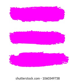 Set of Hand Painted Pink Brush Strokes. Vector Grunge Brushes. Color Vector Frame For Text Modern Art Graphics For Hipsters.  Dirty Artistic Creative Design Elements. Perfect For Logo, Banner.