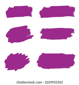 Set of Hand Painted Purple Brush Strokes. Vector Grunge Brushes. Color Vector Frame For Text Modern Art Graphics For Hipsters.  Dirty Artistic Creative Design Elements. Perfect For Logo, Banner.