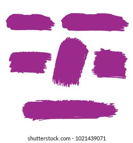 Set of Hand Painted Purple Brush Strokes. Vector Grunge Brushes. Color Vector Frame For Text Modern Art Graphics For Hipsters.  Dirty Artistic Creative Design Elements. Perfect For Logo, Banner.