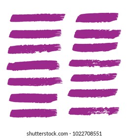 Set of Hand Painted Purple Brush Strokes. Vector Grunge Brushes. Color Vector Frame For Text Modern Art Graphics For Hipsters.  Dirty Artistic Creative Design Elements. Perfect For Logo, Banner.