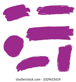 Set of Hand Painted Purple Brush Strokes. Vector Grunge Brushes. Color Vector Frame For Text Modern Art Graphics For Hipsters.  Dirty Artistic Creative Design Elements. Perfect For Logo, Banner.