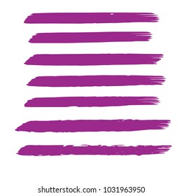 Set of Hand Painted Purple Brush Strokes. Vector Grunge Brushes. Color Vector Frame For Text Modern Art Graphics For Hipsters.  Dirty Artistic Creative Design Elements. Perfect For Logo, Banner.