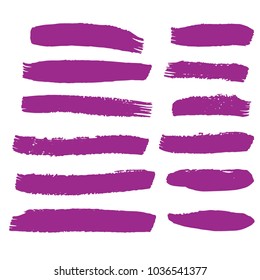 Set of Hand Painted Purple Brush Strokes. Vector Grunge Brushes. Color Vector Frame For Text Modern Art Graphics For Hipsters.  Dirty Artistic Creative Design Elements. Perfect For Logo, Banner.