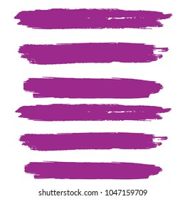 Set of Hand Painted Purple Brush Strokes. Vector Grunge Brushes. Color Vector Frame For Text Modern Art Graphics For Hipsters.  Dirty Artistic Creative Design Elements. Perfect For Logo, Banner.