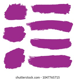 Set of Hand Painted Purple Brush Strokes. Vector Grunge Brushes. Color Vector Frame For Text Modern Art Graphics For Hipsters.  Dirty Artistic Creative Design Elements. Perfect For Logo, Banner.