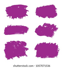 Set of Hand Painted Purple Brush Strokes. Vector Grunge Brushes. Color Vector Frame For Text Modern Art Graphics For Hipsters.  Dirty Artistic Creative Design Elements. Perfect For Logo, Banner.