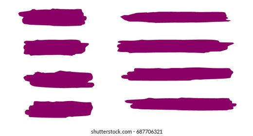 Set of Hand Painted Purple Brush Strokes.Vector Grunge Brushes. Dirty Artistic Design Elements. Creative Design Elements.