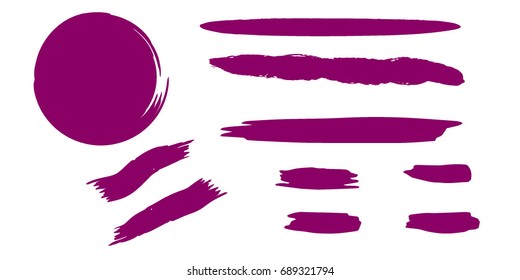 Set of Hand Painted purple Brush Strokes.Vector Grunge Brushes. Dirty Artistic Design Elements. Creative Design Elements. Perfect For Logo, Banner.