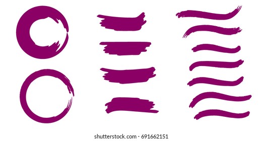 Set of Hand Painted purple Brush, Circle Strokes.Vector Grunge Brushes. Dirty Artistic Design Elements. Creative Design Elements. Perfect For Logo, Banner.