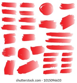 Set of Hand Painted Red Brush Strokes. Vector Grunge Brushes. Vector Frame For Text Modern Art Graphics For Hipsters. Dirty Artistic Creative Design Elements. Perfect For Logo, Banner, Business card.