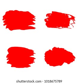 Set of Hand Painted Red Brush Strokes. Vector Grunge Brushes. Color Vector Frame For Text Modern Art Graphics For Hipsters.  Dirty Artistic Creative Design Elements. Perfect For Logo, Banner.