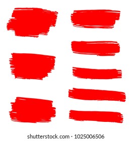 Set of Hand Painted Red Brush Strokes. Vector Grunge Brushes. Color Vector Frame For Text Modern Art Graphics For Hipsters.  Dirty Artistic Creative Design Elements. Perfect For Logo, Banner.