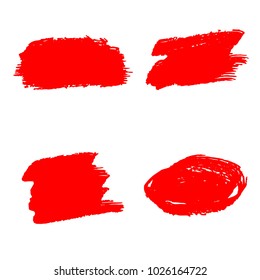 Set of Hand Painted Red Brush Strokes. Vector Grunge Brushes. Color Vector Frame For Text Modern Art Graphics For Hipsters.  Dirty Artistic Creative Design Elements. Perfect For Logo, Banner.