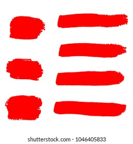 Set of Hand Painted Red Brush Strokes. Vector Grunge Brushes. Color Vector Frame For Text Modern Art Graphics For Hipsters.  Dirty Artistic Creative Design Elements. Perfect For Logo, Banner.