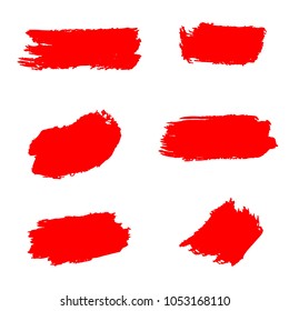 Set of Hand Painted Red Brush Strokes. Vector Grunge Brushes. Color Vector Frame For Text Modern Art Graphics For Hipsters.  Dirty Artistic Creative Design Elements. Perfect For Logo, Banner.