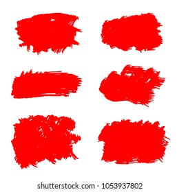 Set of Hand Painted Red Brush Strokes. Vector Grunge Brushes. Color Vector Frame For Text Modern Art Graphics For Hipsters.  Dirty Artistic Creative Design Elements. Perfect For Logo, Banner.