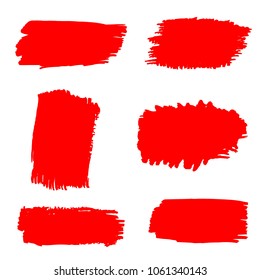 Set of Hand Painted Red Brush Strokes. Vector Grunge Brushes. Color Vector Frame For Text Modern Art Graphics For Hipsters.  Dirty Artistic Creative Design Elements. Perfect For Logo, Banner.