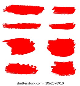 Set of Hand Painted Red Brush Strokes. Vector Grunge Brushes. Color Vector Frame For Text Modern Art Graphics For Hipsters.  Dirty Artistic Creative Design Elements. Perfect For Logo, Banner.