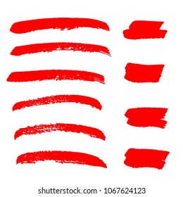 Set of Hand Painted Red Brush Strokes. Gold Vector Grunge Brushes. Vector Frame For Text Modern Art Graphics For Hipsters. Dirty Artistic Creative Design Elements. Perfect For Logo, Banner.