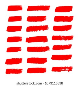 Set of Hand Painted Red Brush Strokes. Vector Grunge Brushes. Color Vector Frame For Text Modern Art Graphics For Hipsters.  Dirty Artistic Creative Design Elements. Perfect For Logo, Banner.