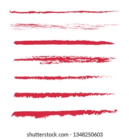 Set of Hand Painted Red Brush Strokes. Vector Grunge Brushes. Color Vector Frame For Text Modern Art Graphics For Hipsters. Dirty Artistic Creative Design Elements. Perfect For Logo, Banner. 