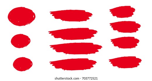 Set of Hand Painted Red Brush Strokes. Vector Grunge Brushes. Dirty Artistic Design Elements. Creative Design Elements. Perfect For Logo, Banner.