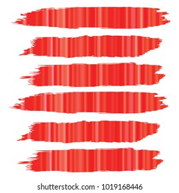 Set of Hand Painted Red Stripe Brush Strokes. Vector Grunge Brushes. Vector Frame For Text Modern Art Graphics For Hipsters. Dirty Artistic Creative Design Elements. Perfect For Logo, Banner.