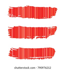 Set of Hand Painted Red Stripe Brush Strokes. Vector Grunge Brushes. Vector Frame For Text Modern Art Graphics For Hipsters. Dirty Artistic Creative Design Elements. Perfect For Logo, Banner.